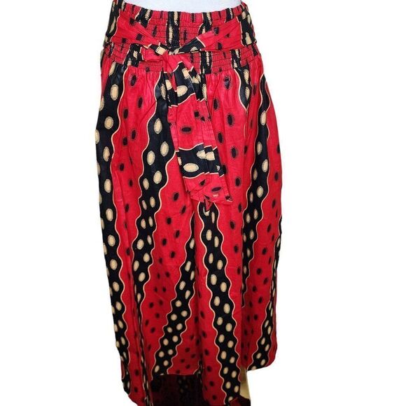 African Maxi Skirt Womens Free Size One Size Red Black Wax Print Tie Waist - Picture 4 of 7